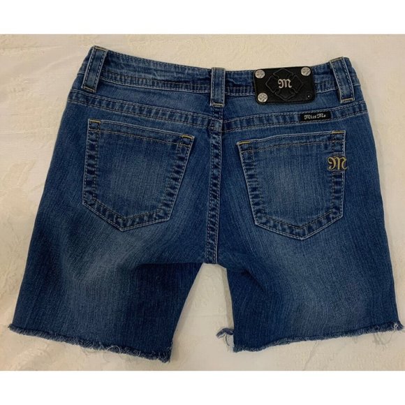MISS ME Mid-Short Embellished Cut-Off Jean Shorts Sz 27 - Picture 6 of 12